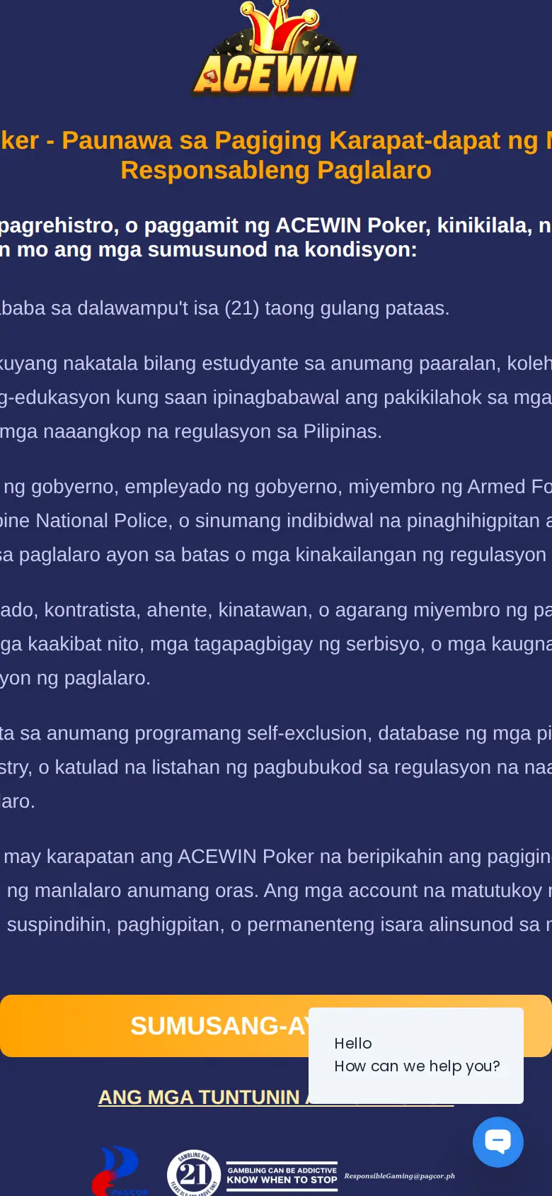 ACEWIN website on mobile, captured Oct 24, 2026
