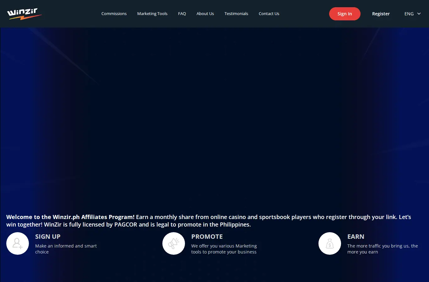 Homepage ng website ng Affigates sa desktop, buong pahina, kinuha Okt 24, 2026