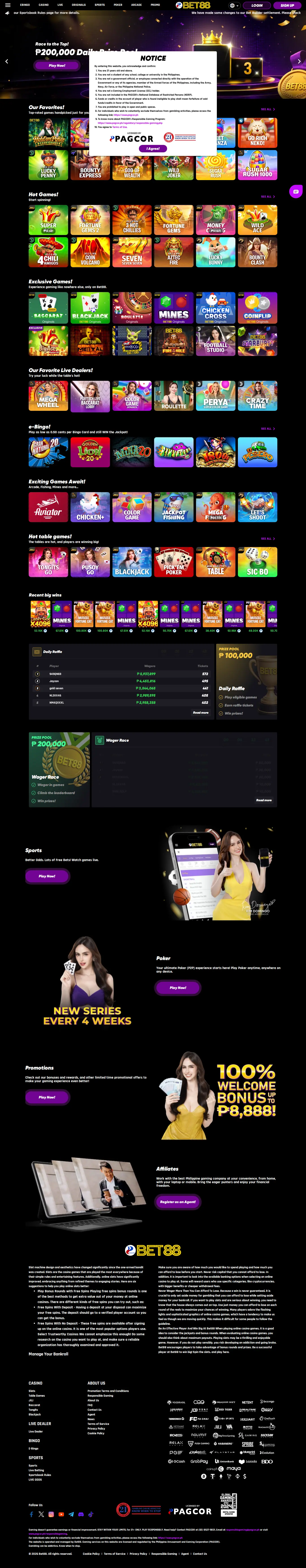 Bet88 website homepage on desktop, full page, captured Oct 24, 2026