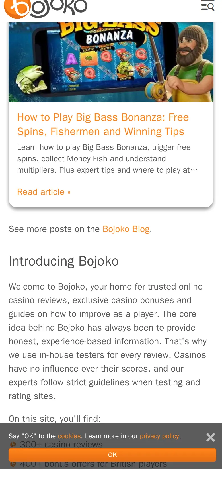 Bojoko website on mobile, captured Oct 27, 2026