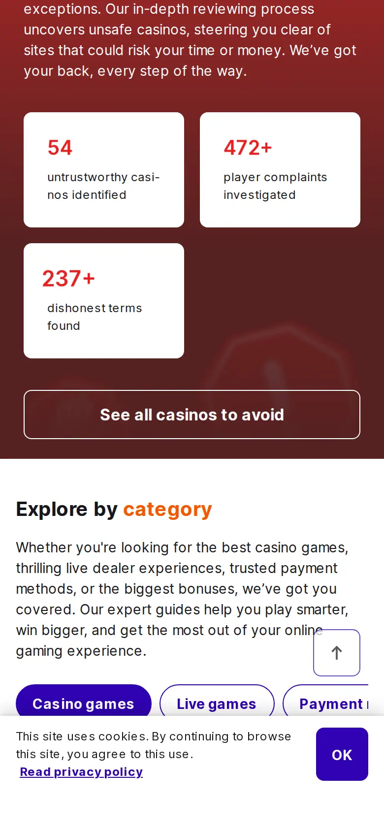 Website ng Casino.org sa mobile, kinuha Okt 28, 2026