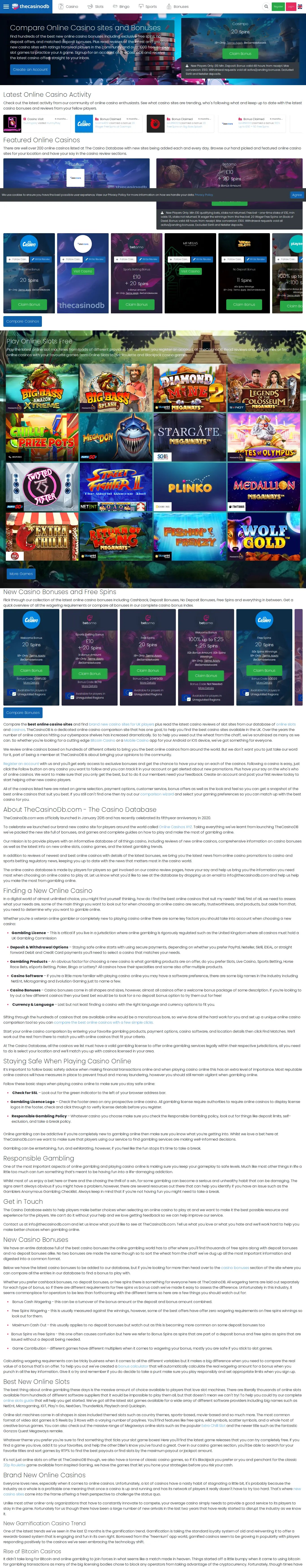 Compare Online Casino sites and Bonuses website homepage on desktop, full page, captured Oct 27, 2026
