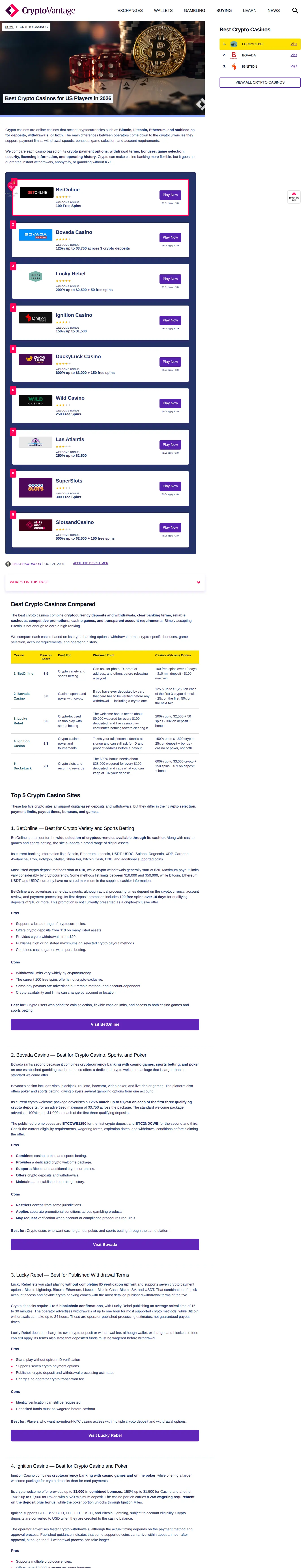 Homepage ng website ng CryptoVantage sa desktop, buong pahina, kinuha Okt 27, 2026