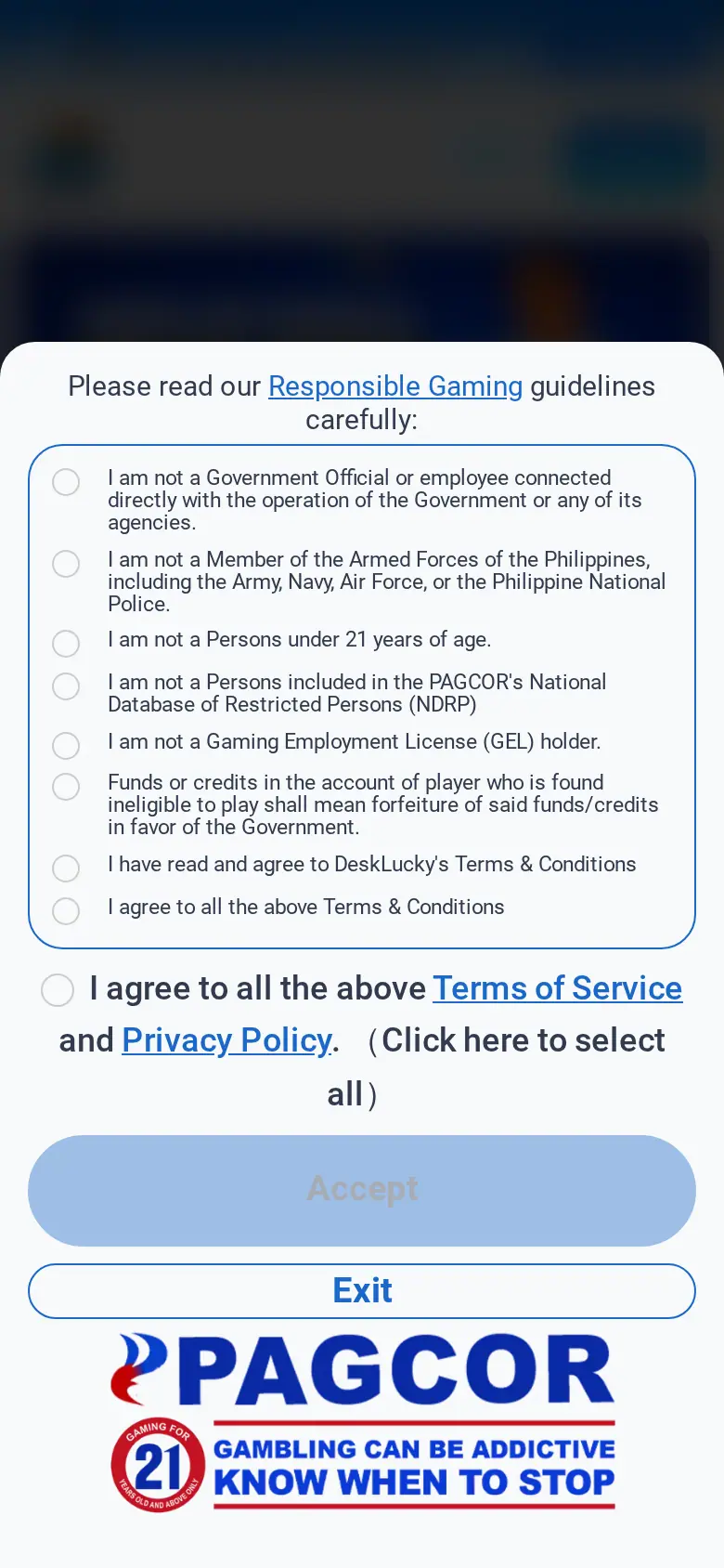 DeskLucky Philippines website on mobile, captured Oct 24, 2026