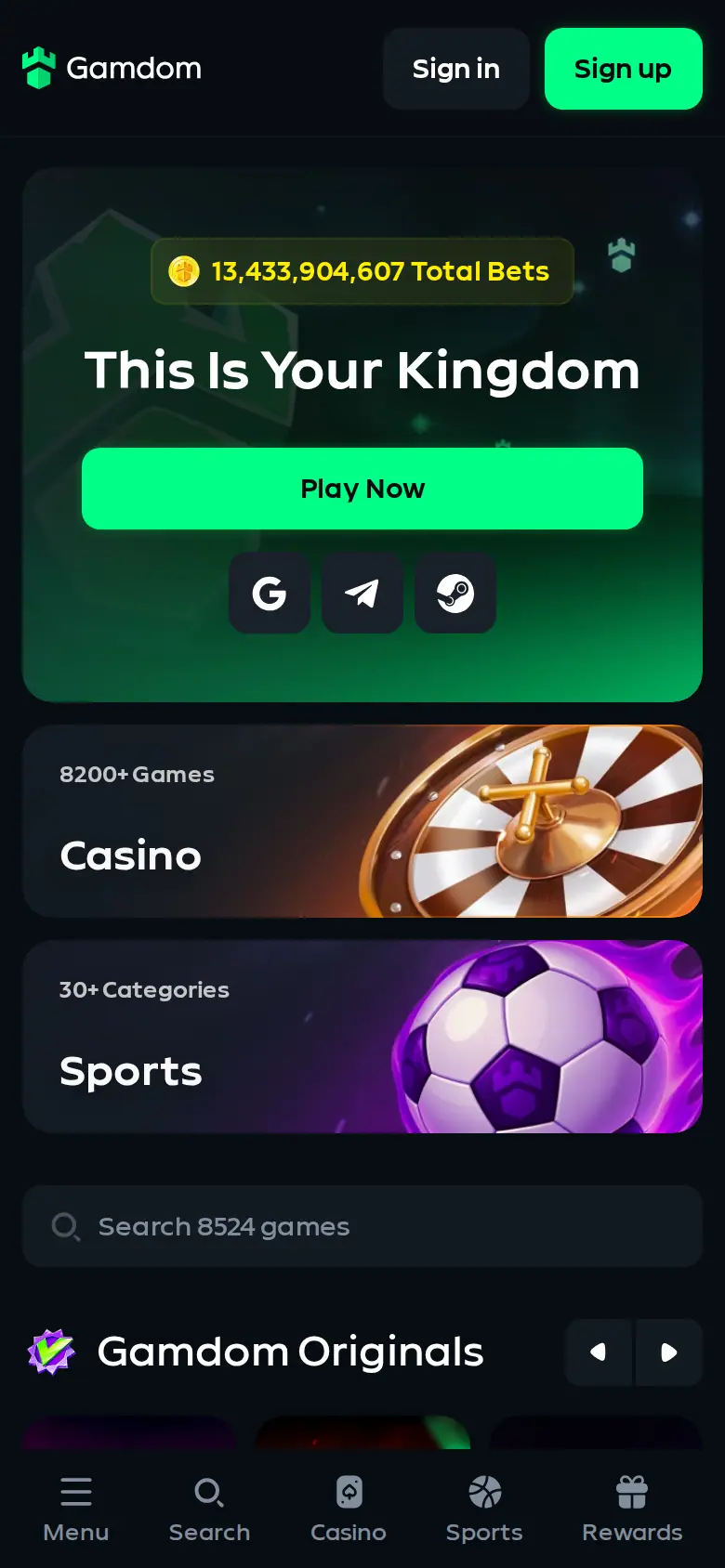 Gamdom: Crypto Casino & Sportsbook website on mobile, captured Oct 27, 2026