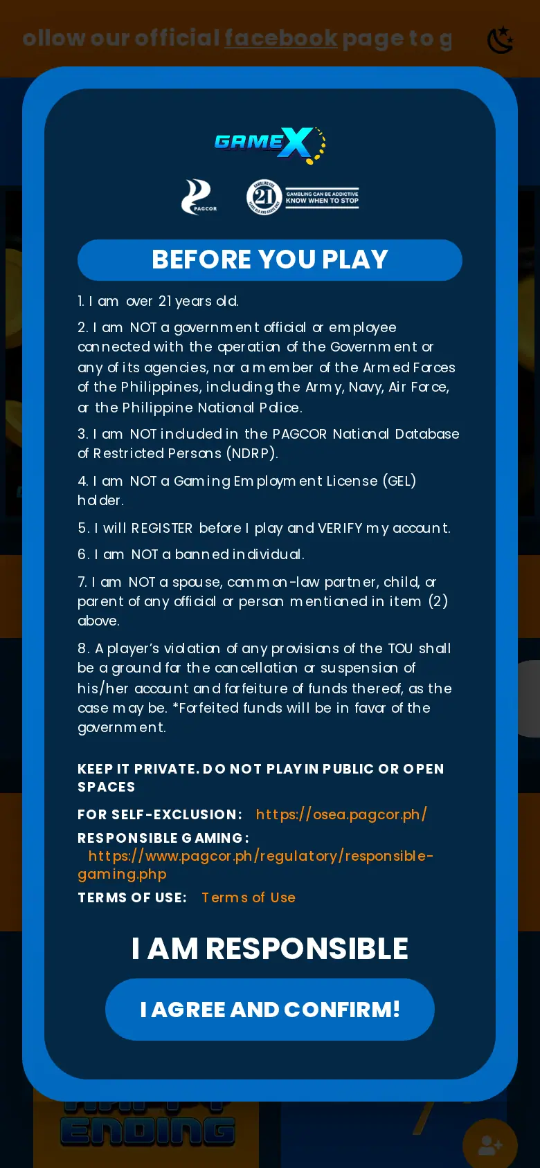 Website ng GameX Sports sa mobile, kinuha Okt 24, 2026