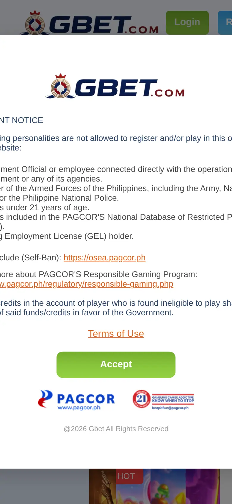 Website ng GBET Philippines Official Site sa mobile, kinuha Okt 24, 2026