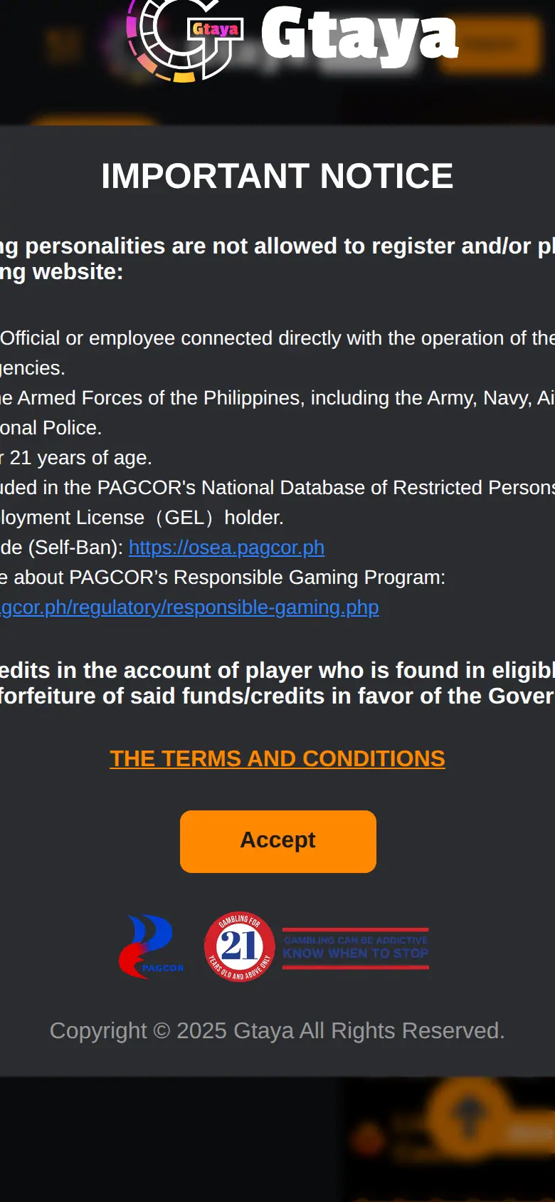 Gtaya website on mobile, captured Oct 24, 2026
