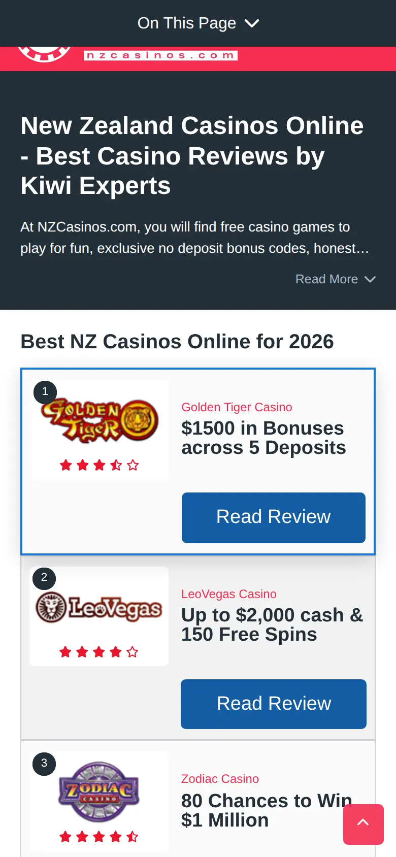 Website ng NZCasinos.com sa mobile, kinuha Okt 27, 2026