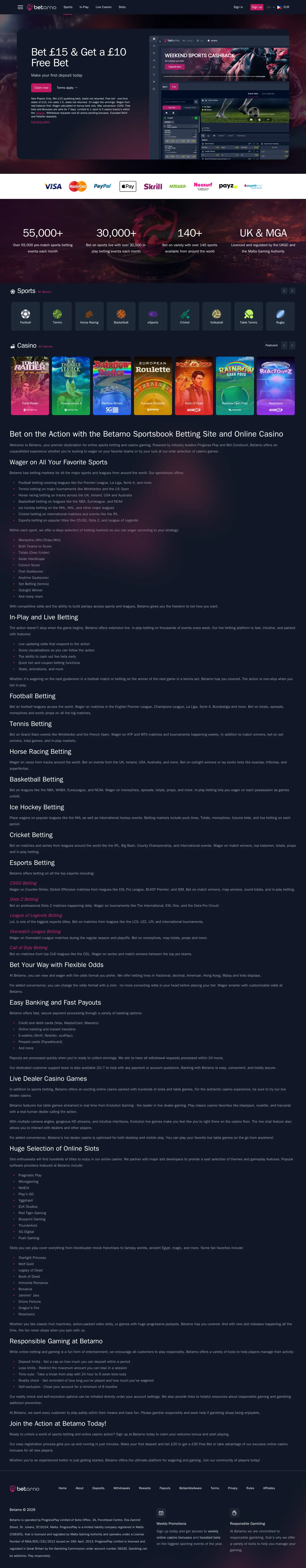 Online Betting Site website homepage on desktop, full page, captured Oct 27, 2026