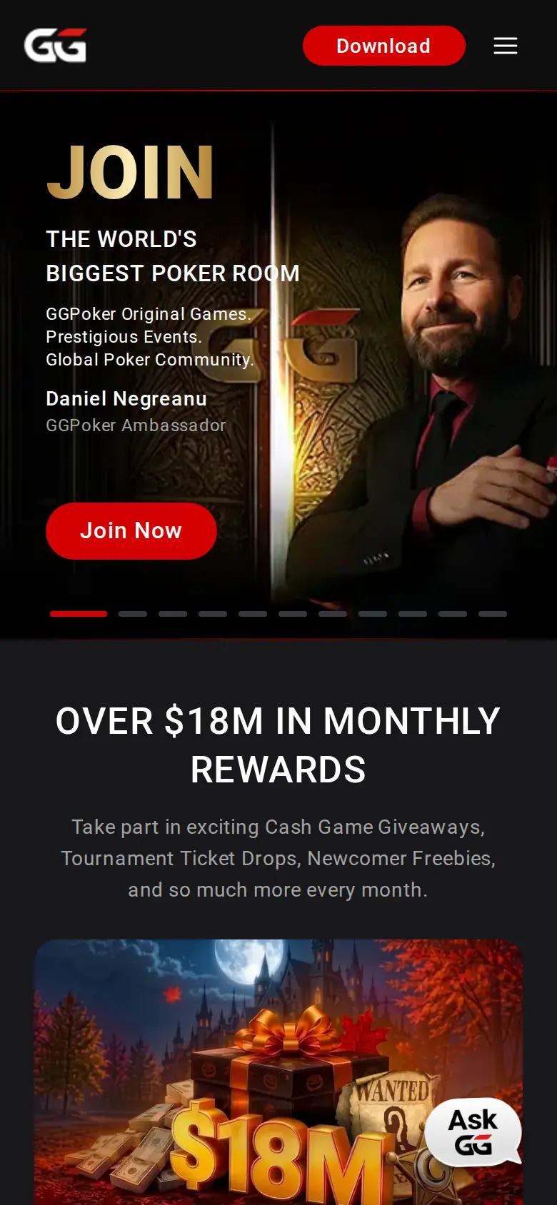 Play Online Poker at The World's Biggest Poker Room website on mobile, captured Oct 24, 2026