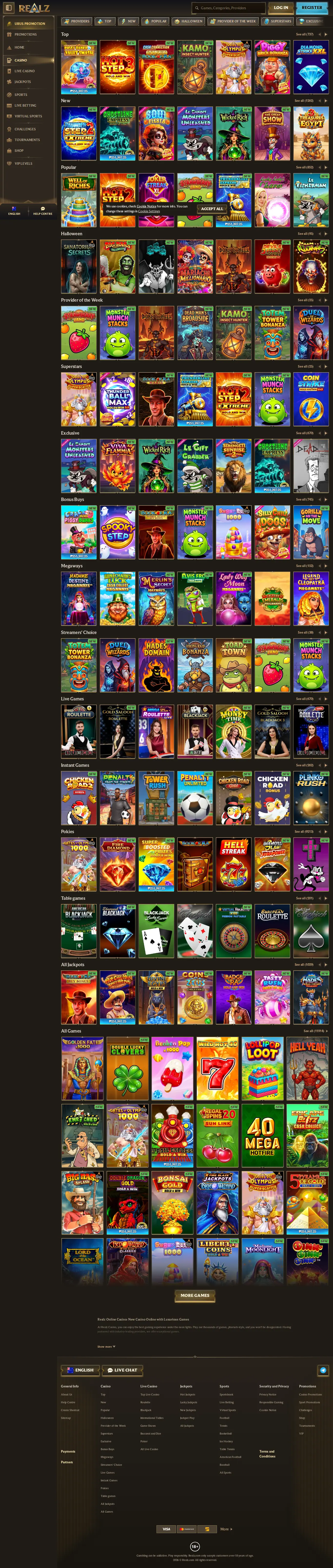 Realz website homepage on desktop, full page, captured Oct 29, 2026