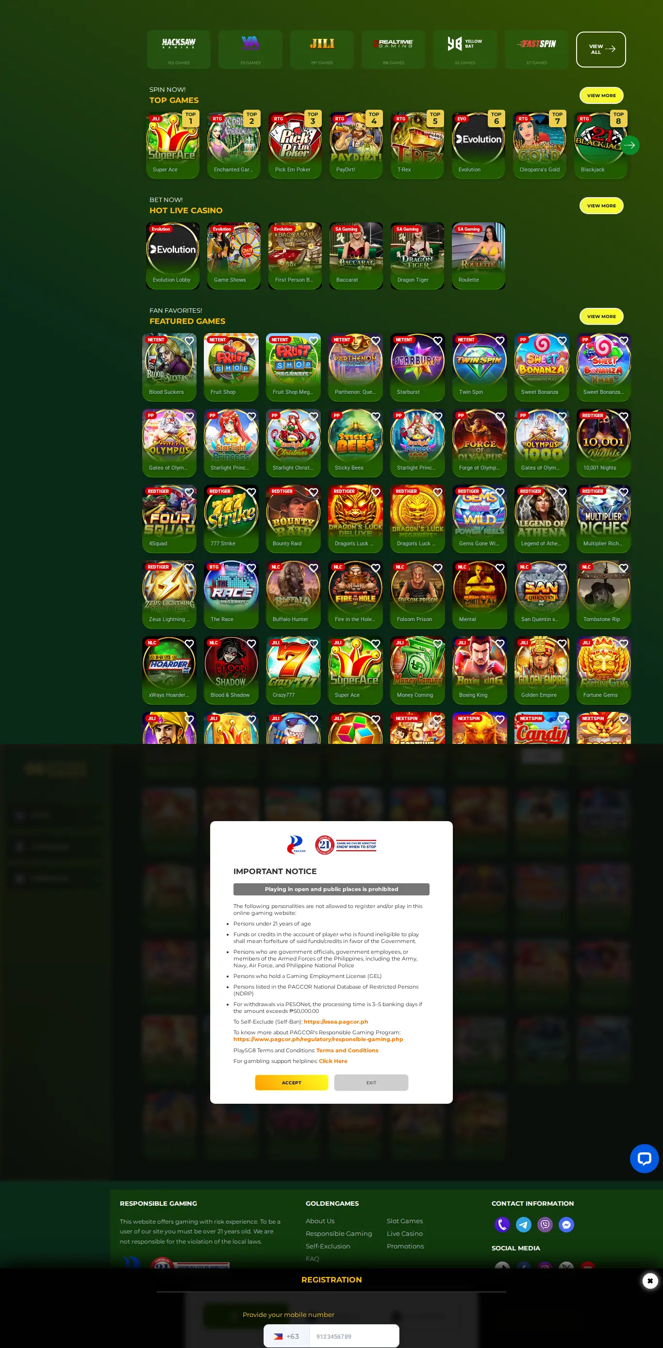 Homepage ng website ng SG8 Casino sa desktop, buong pahina, kinuha Okt 24, 2026