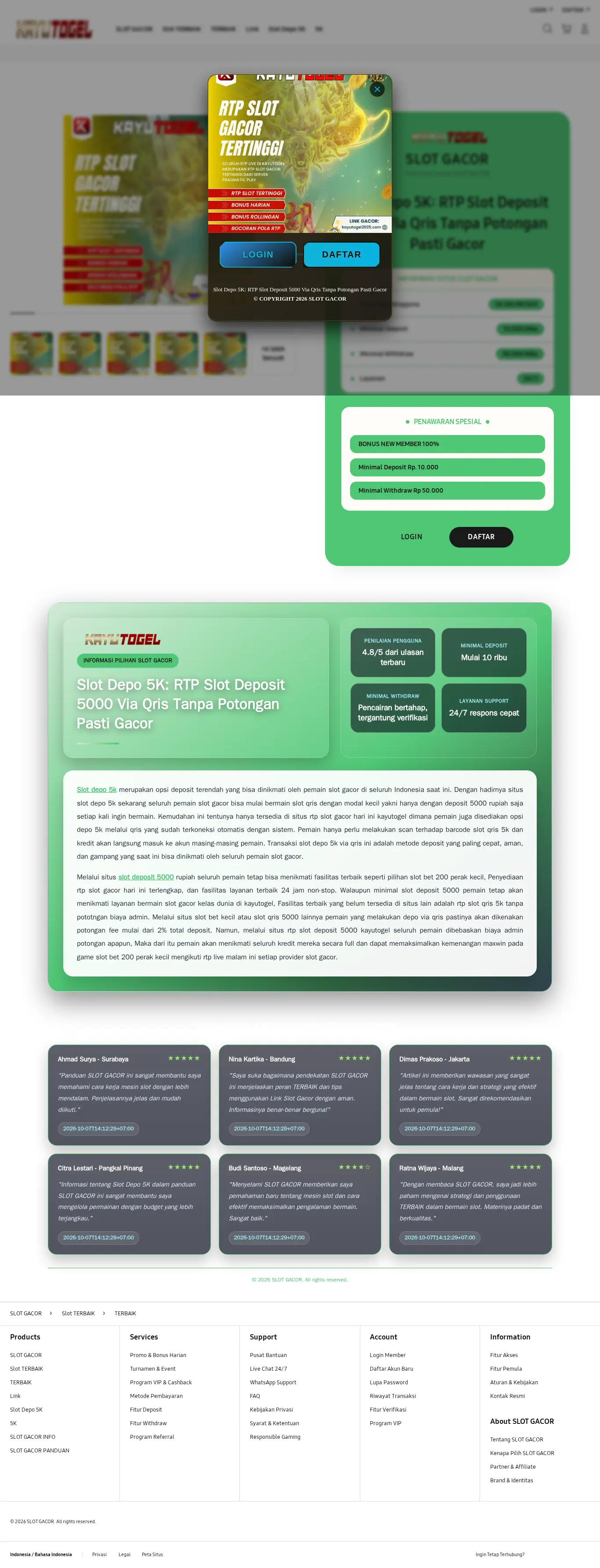 SLOT GACOR website homepage on desktop, full page, captured Oct 27, 2026