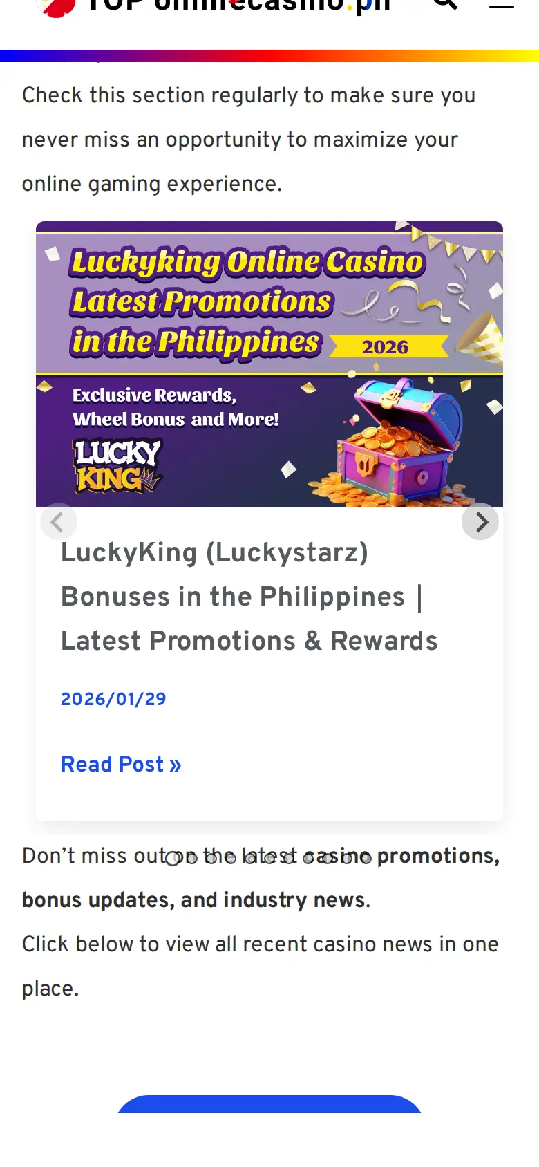 TOP online casino Philippines website on mobile, captured Oct 27, 2026