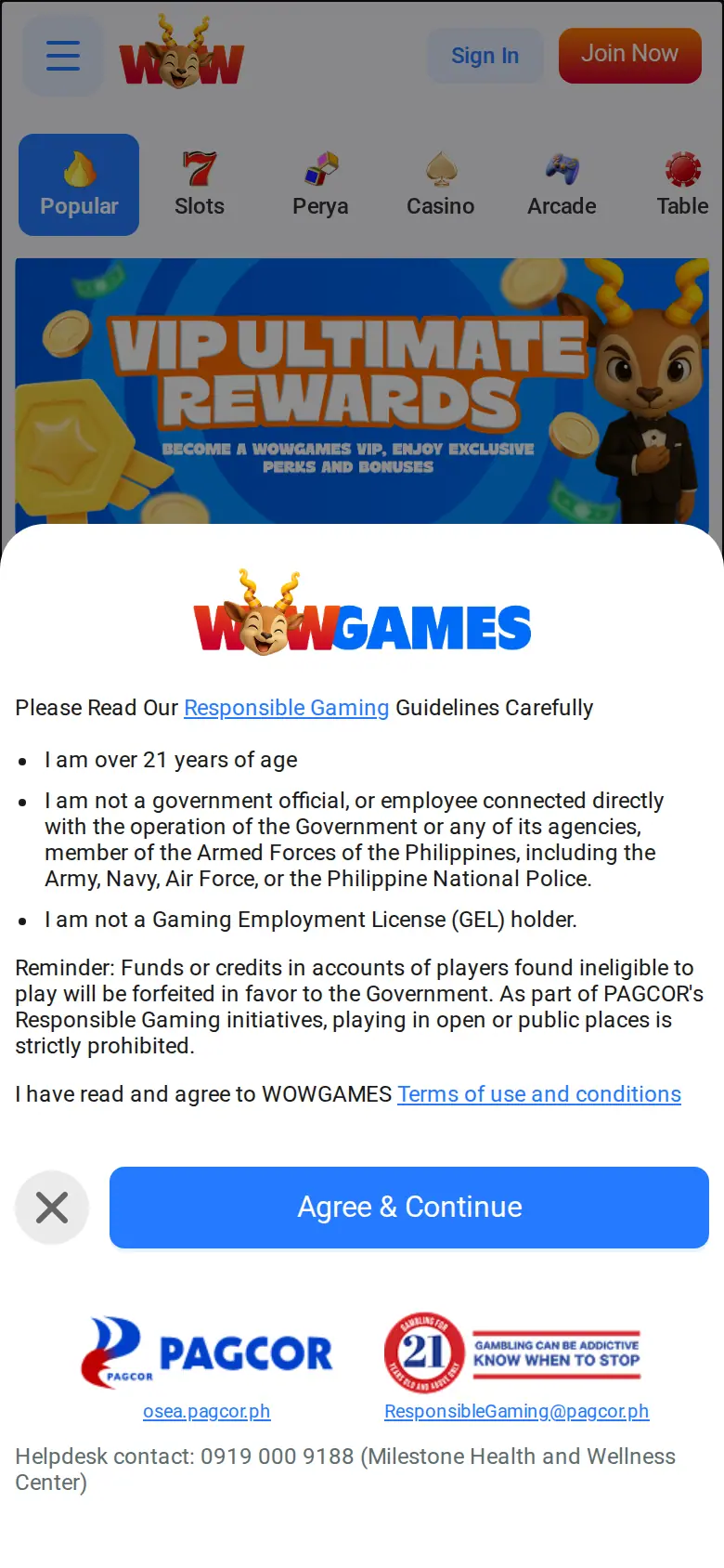 WOWGames website on mobile, captured Oct 24, 2026